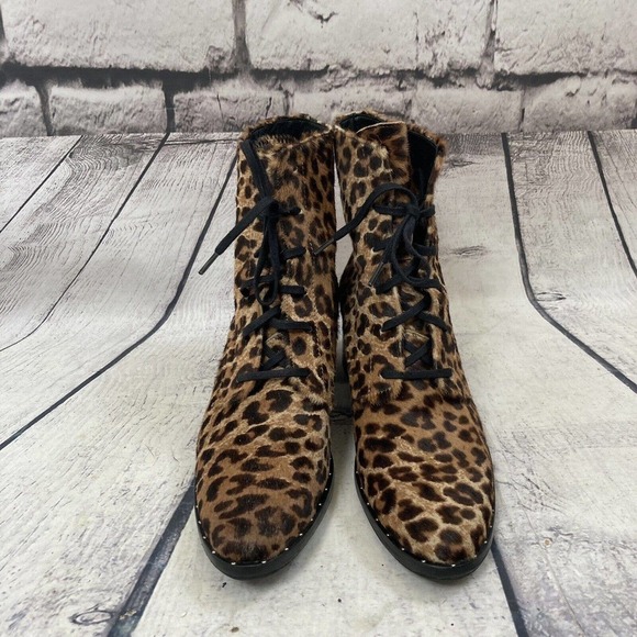 Freda Salvador Ace Bootie Women's Size 7 Lace Up Combat Boots Cheetah‎ Haircalf - Picture 2 of 13